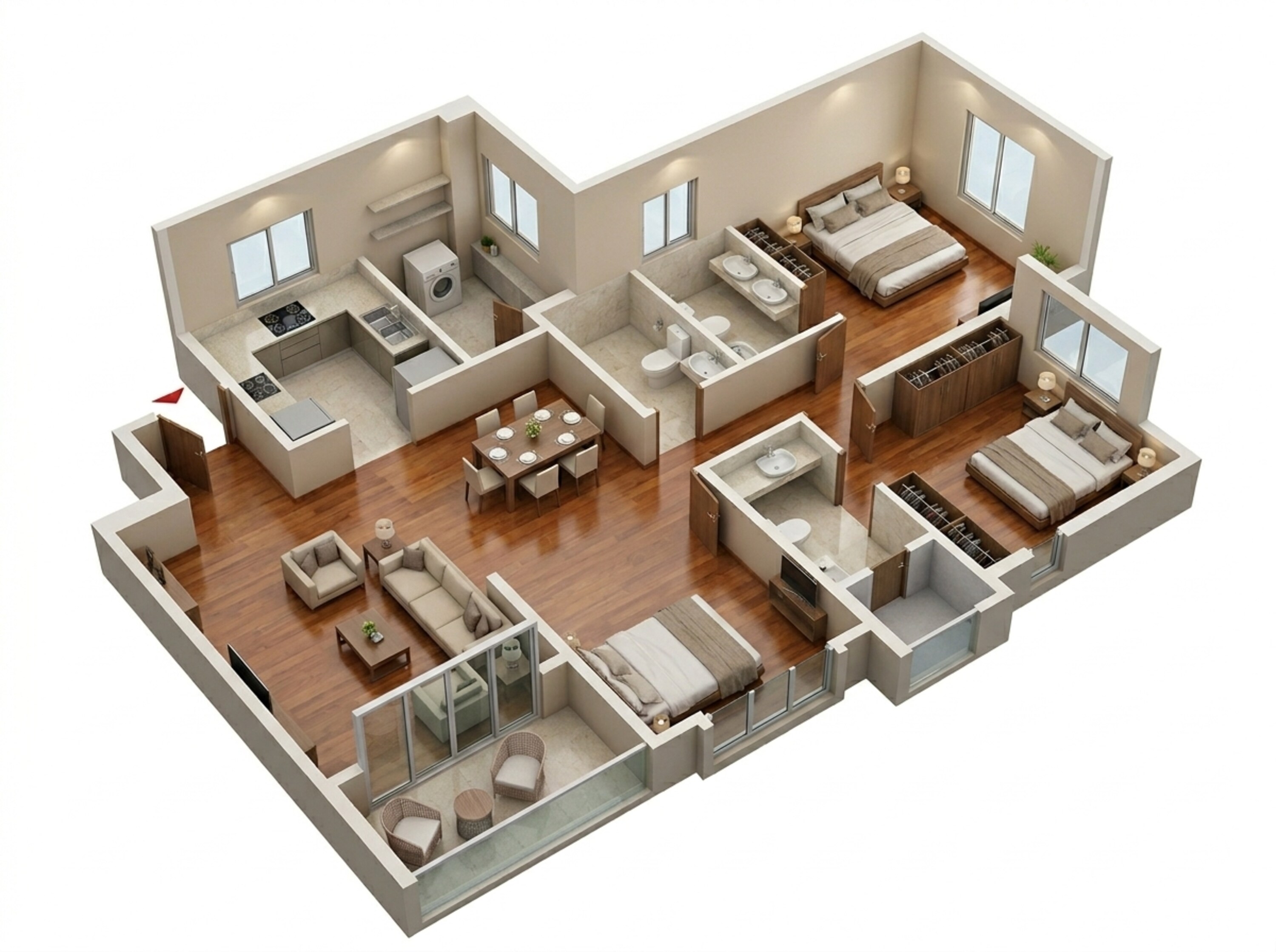 Floor plan of 3 BHK 1023 Sq. Ft. Apartment in Kolte Patil Little Earth, Pune