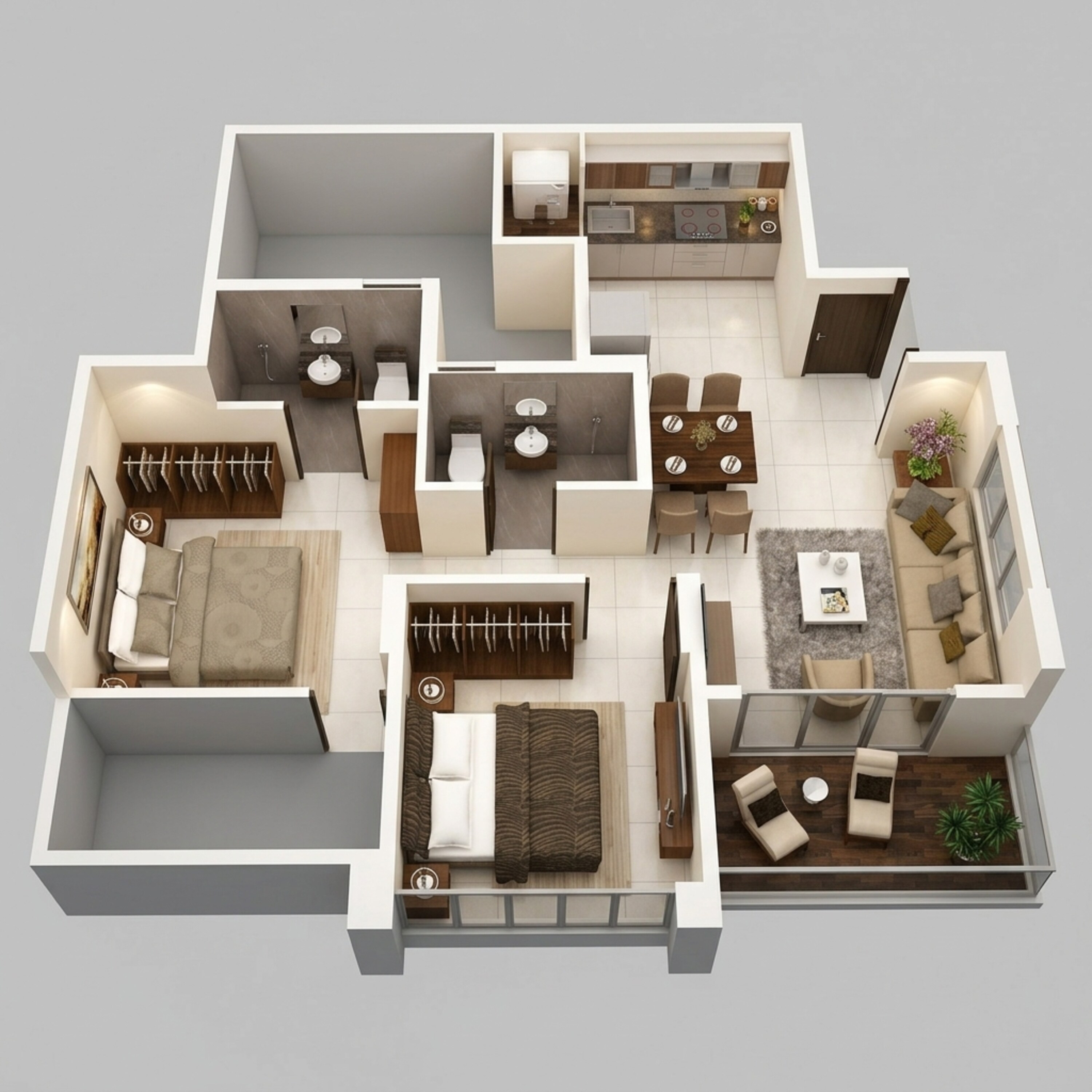 Floor plan of 2 BHK 602 Sq. Ft. Apartment in Kumar Pebble Park, Pune