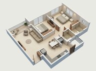 Floor plan of 2 BHK 713 Sq. Ft. Apartment in Rohan Harita, Pune