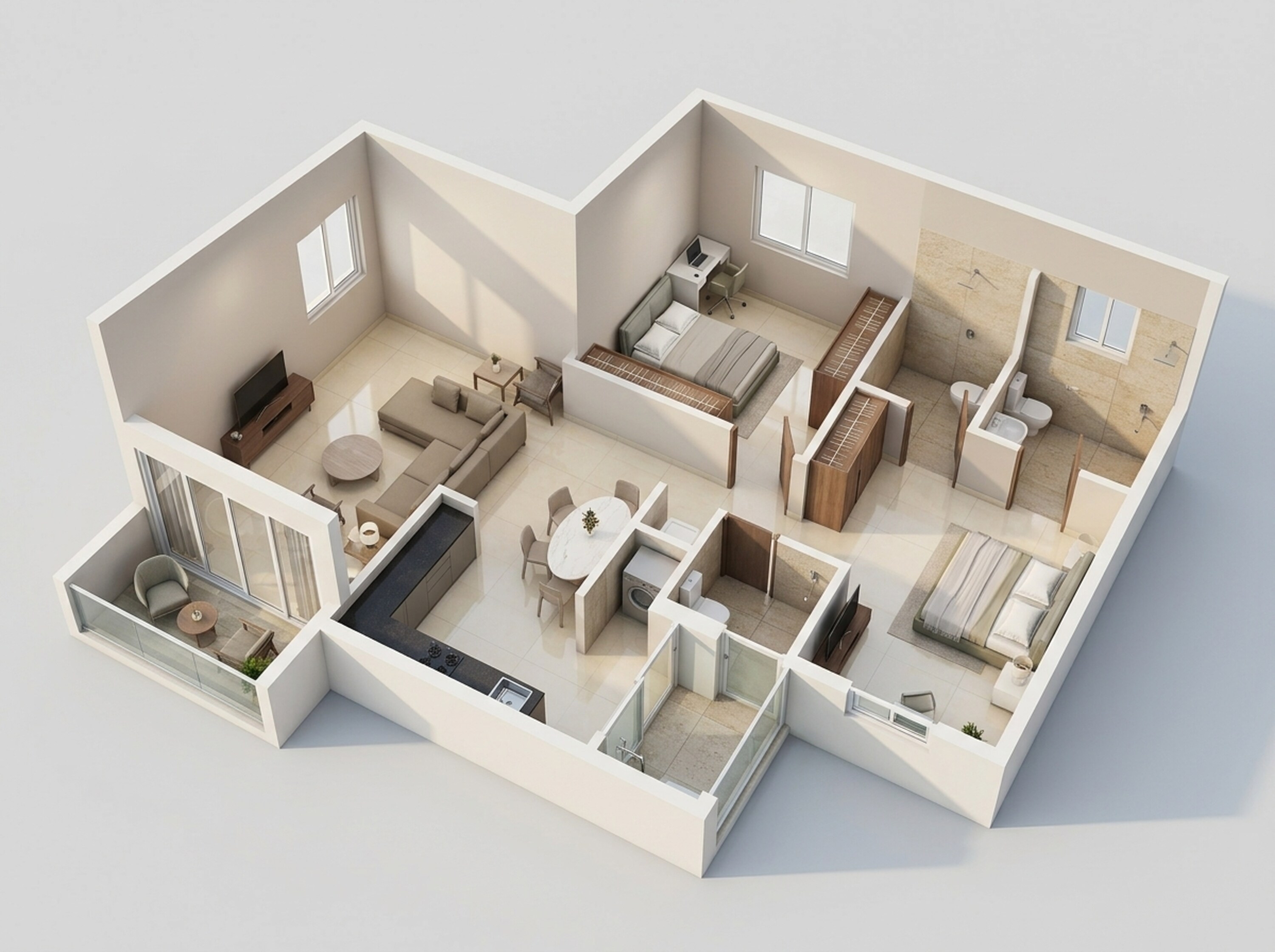 Floor plan of 2 BHK 755 Sq. Ft. Apartment in Rohan Harita, Pune