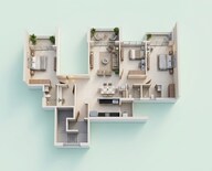 Floor plan of 3 BHK 1371 Sq. Ft. Apartment in Rohan Harita, Pune