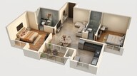 Floor plan of 2 BHK 986 Sq. Ft. Apartment in Provident Botanico, Bangalore