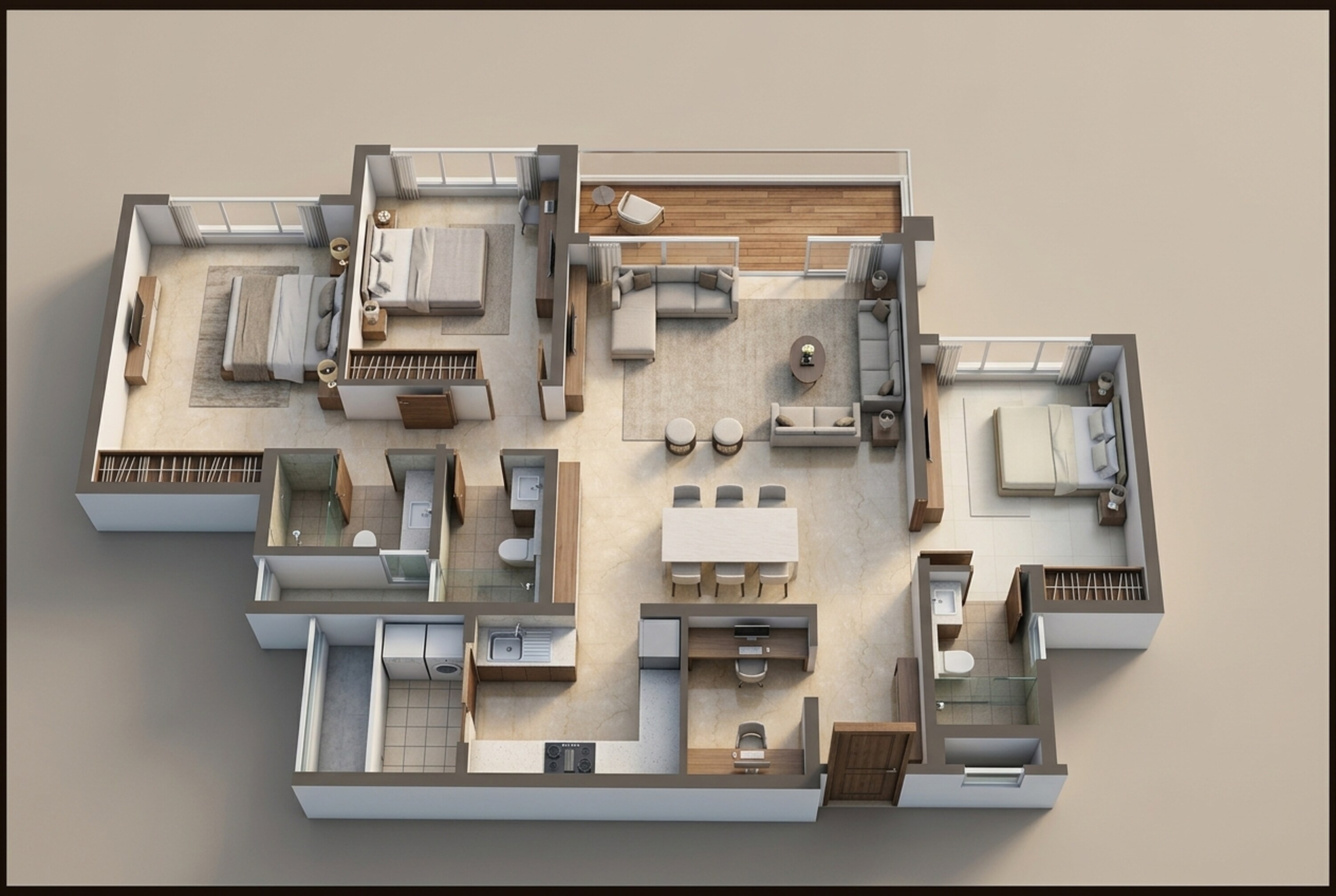 Floor plan of 3 BHK 2070 Sq. Ft. Apartment in Lodha Mirabelle, Bangalore