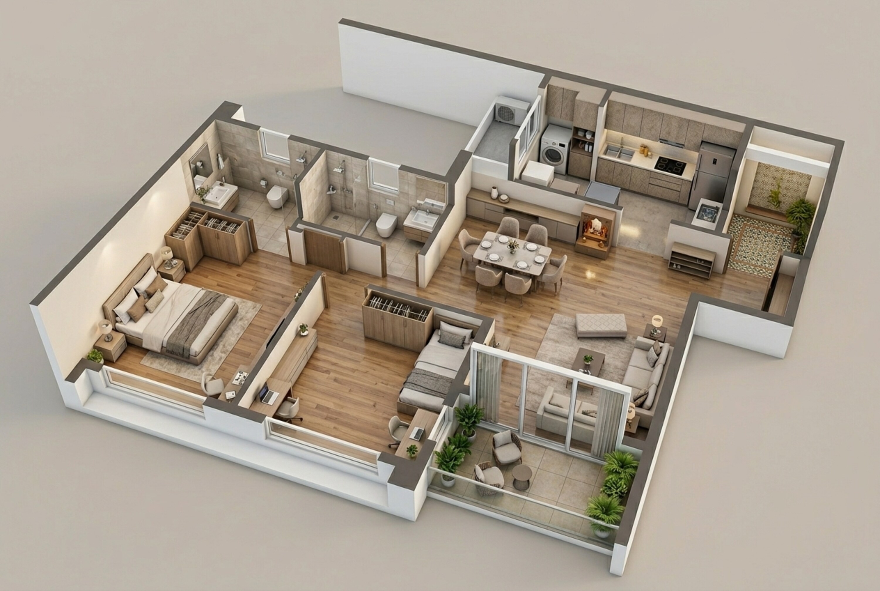 Floor plan of 2 BHK 769 Sq. Ft. Apartment in Vilas Javdekar Yashwin Urbo Centro, Pune