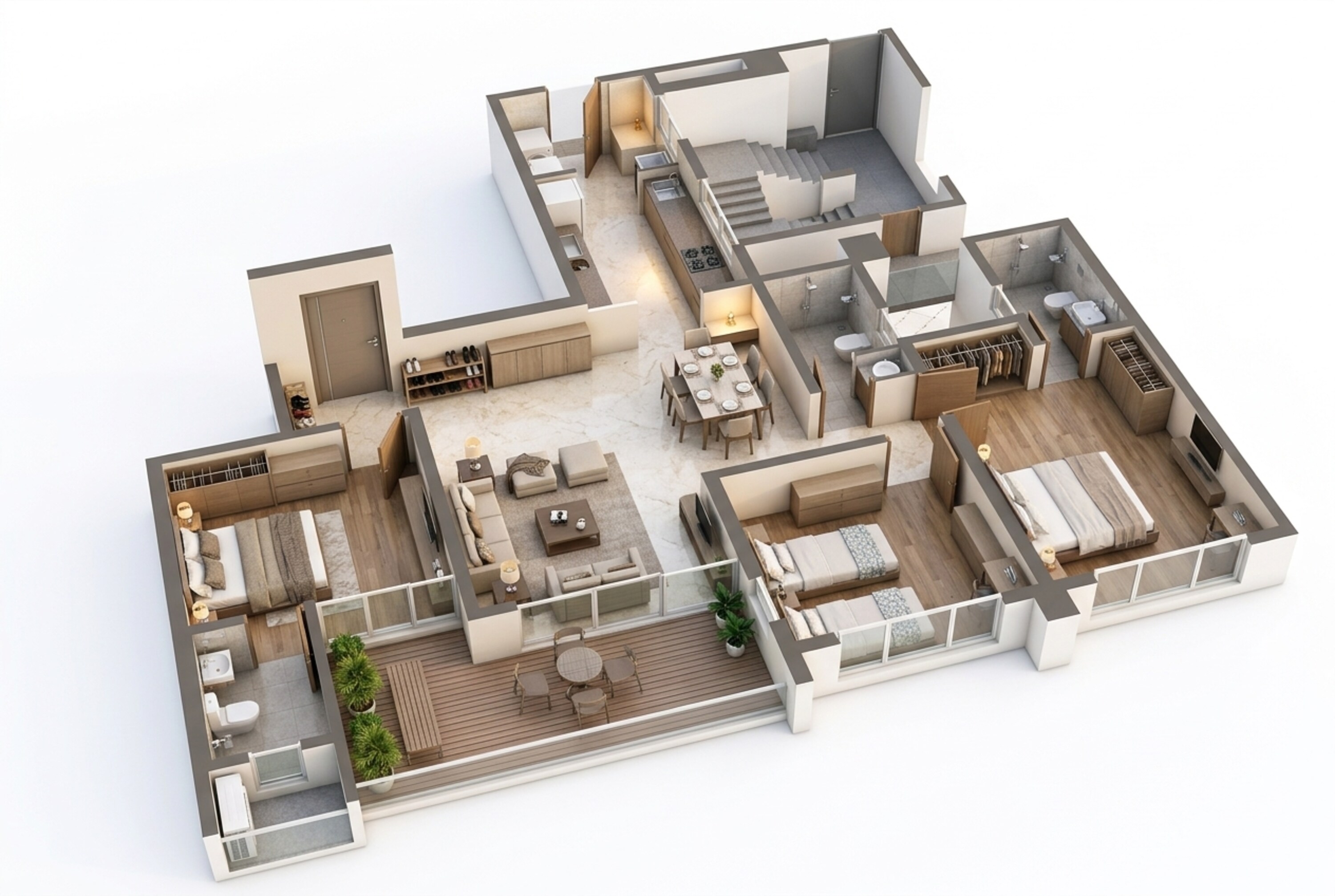 Floor plan of 3 BHK Apartment - 940 sq. ft. in Vilas Javdekar Yashwin Urbo Centro, Pune