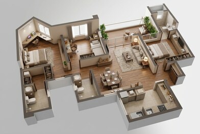 Floor plan of 3 BHK 1123 Sq. Ft. Apartment in Vilas Javdekar Yashwin Urbo Centro, Pune