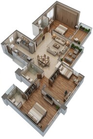 Floor plan of 3 BHK 1009 Sq. Ft. Apartment in Vilas Javdekar Yashwin Urbo Centro, Pune
