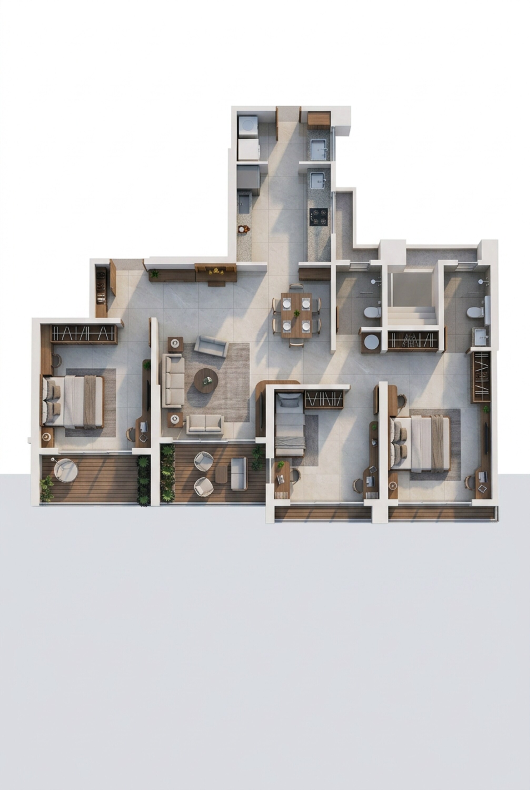 Floor plan of 3 BHK Apartment - 1036 sq. ft. in Vilas Javdekar Yashwin Urbo Centro, Pune