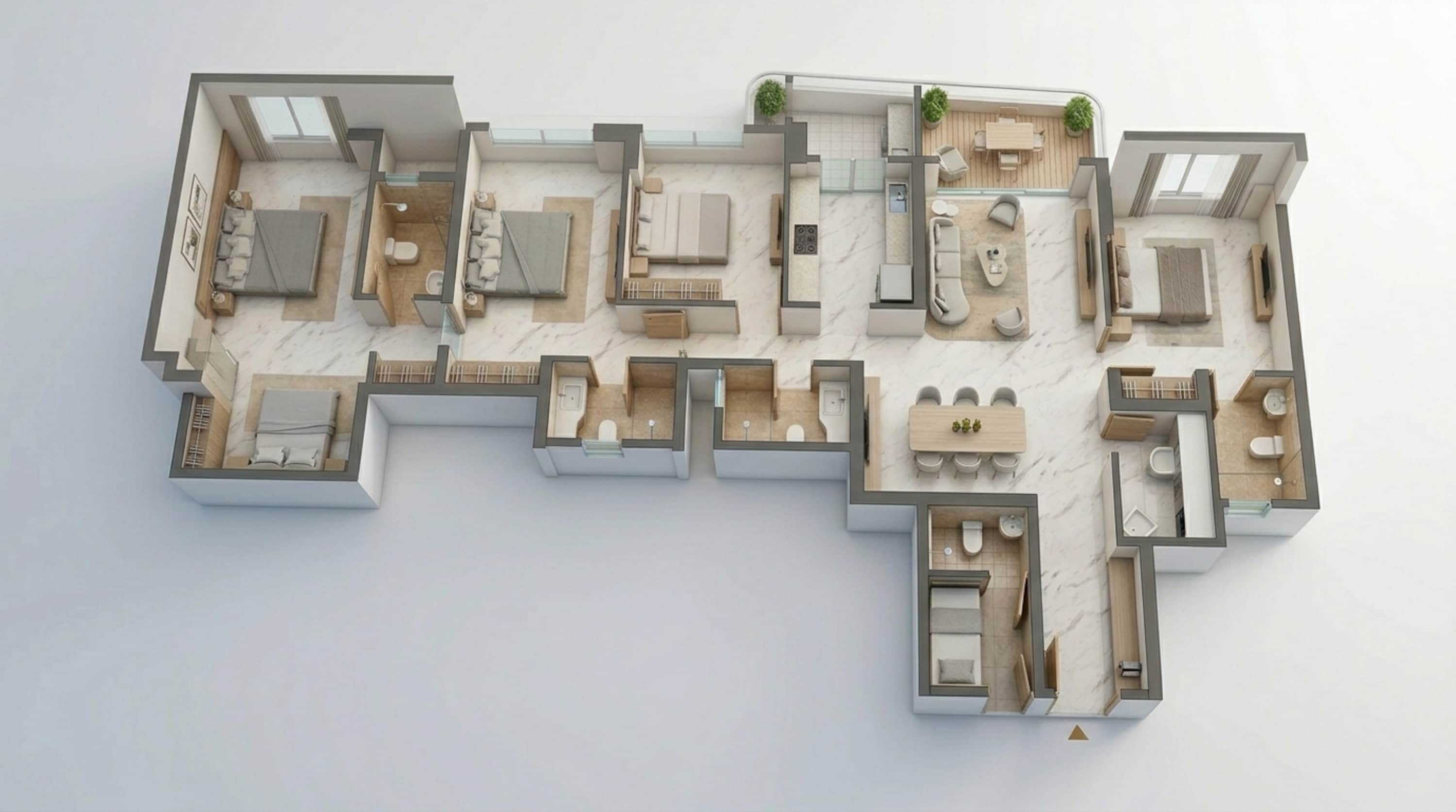 Floor plan of 3 BHK 1319 Sq. Ft. Apartment in Lodha High End, Thane