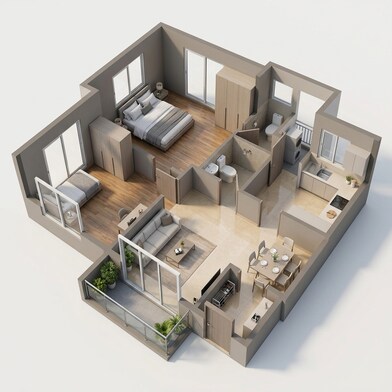 Floor plan of 2 BHK 620 Sq. Ft. Apartment in VTP Earth One, Pune