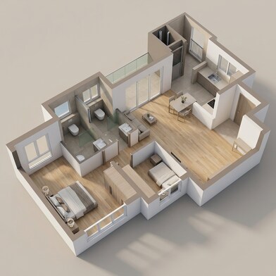 Floor plan of 2 BHK 777 Sq. Ft. Apartment in VTP Earth One, Pune