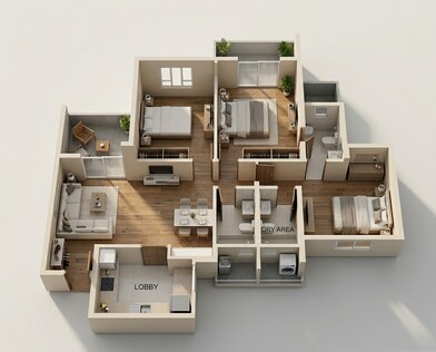 Floor plan of 3 BHK 829 Sq. Ft. Apartment in VTP Earth One, Pune