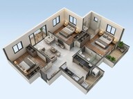 Floor plan of 3 BHK 1285 Sq. Ft. Apartment in VTP Earth One, Pune