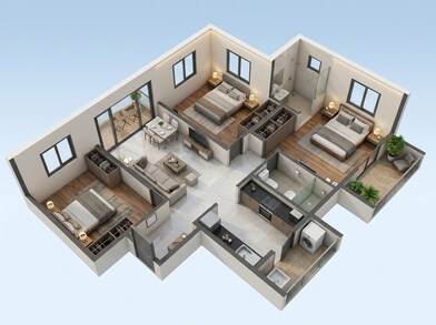 Floor plan of 3 BHK 1285 Sq. Ft. Apartment in VTP Earth One, Pune