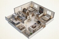 Floor plan of 2 BHK 593 Sq. Ft. Apartment in Shapoorji Pallonji Joyville Celestia, Pune