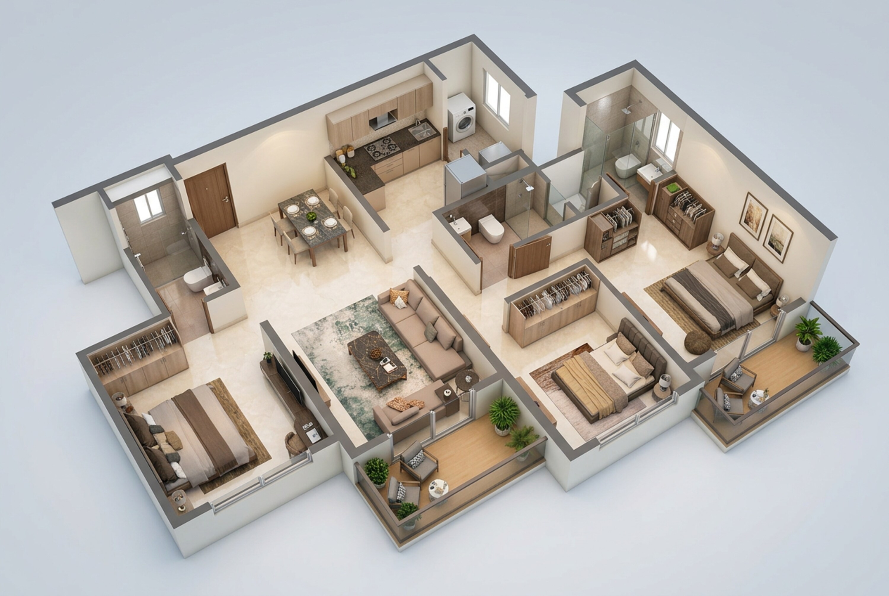 Floor plan of 3 BHK 937 Sq. Ft. Apartment in Shapoorji Pallonji Joyville Celestia, Pune