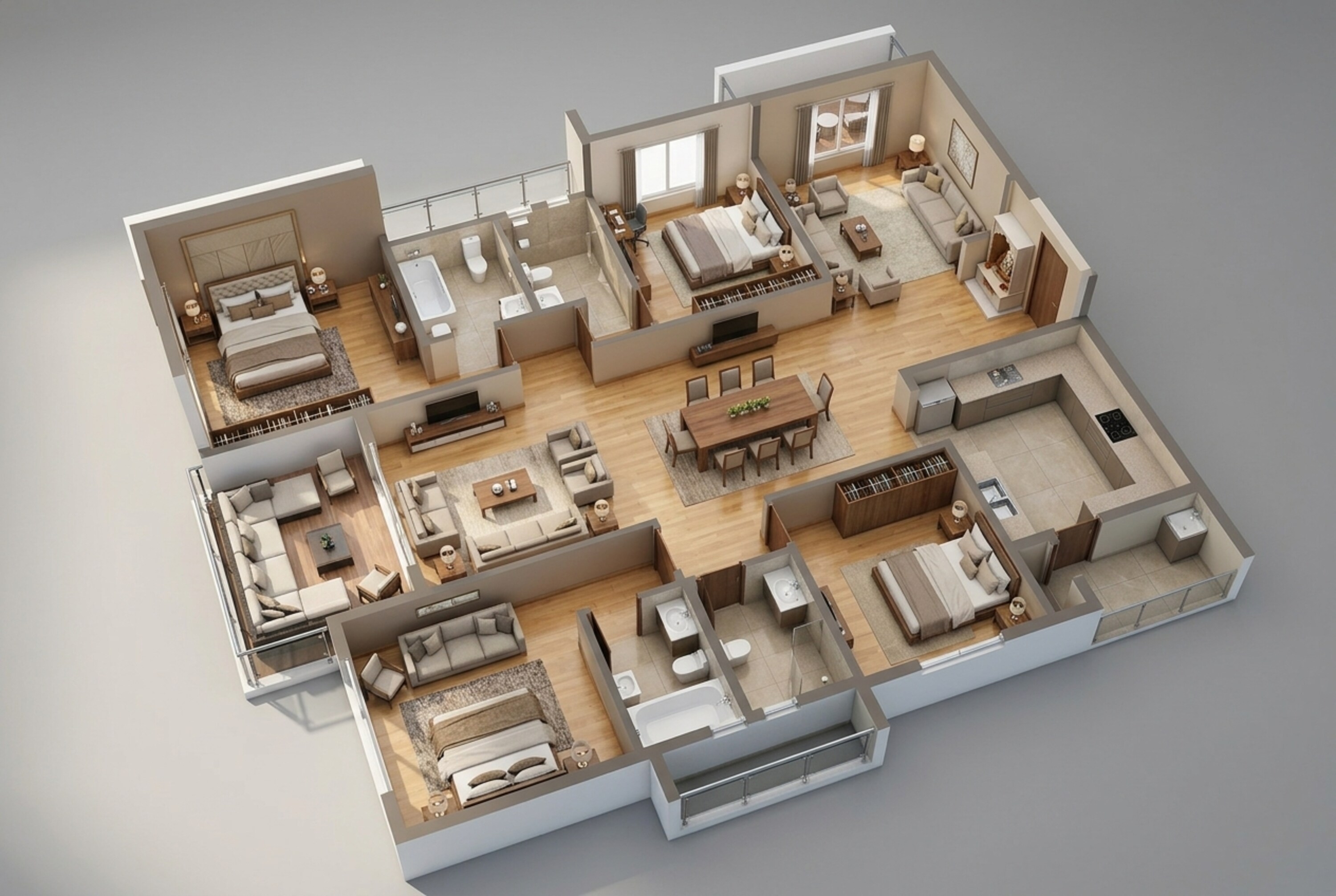 Floor plan of 4 BHK Apartment - 3348 sq. ft. in The Prestige City Hyderabad, Hyderabad