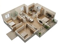 Floor plan of 3 BHK 1491 Sq. Ft. Apartment in Godrej Elevate, Bangalore