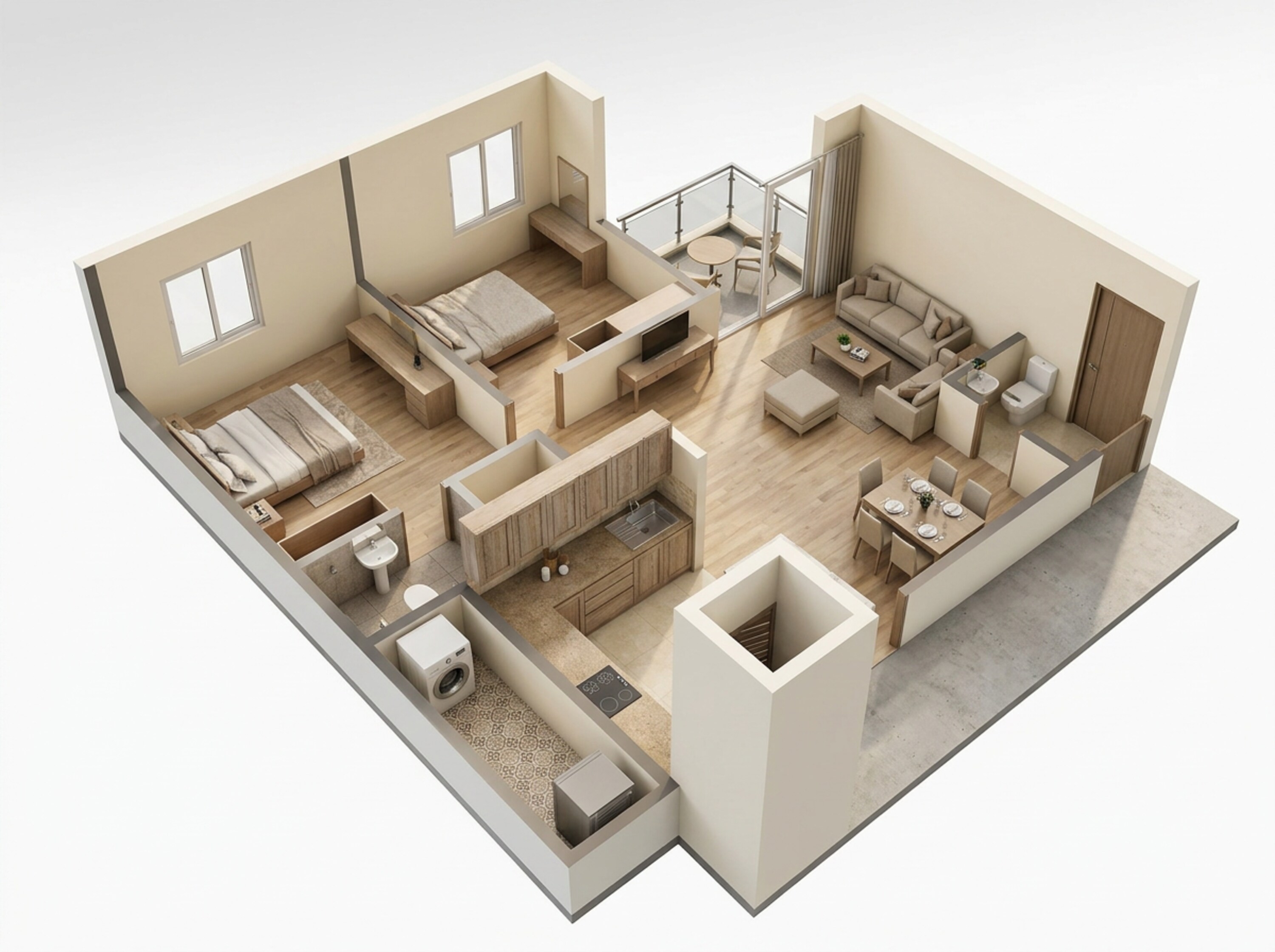 Floor plan of 2 BHK 645 Sq. Ft. Apartment in Kohinoor Courtyard One, Pune