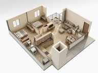 Floor plan of 2 BHK 645 Sq. Ft. Apartment in Kohinoor Courtyard One, Pune