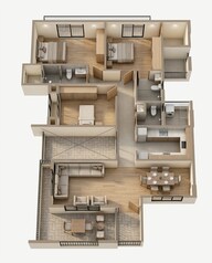 Floor plan of 3 BHK 749 Sq. Ft. Apartment in Kohinoor Courtyard One, Pune