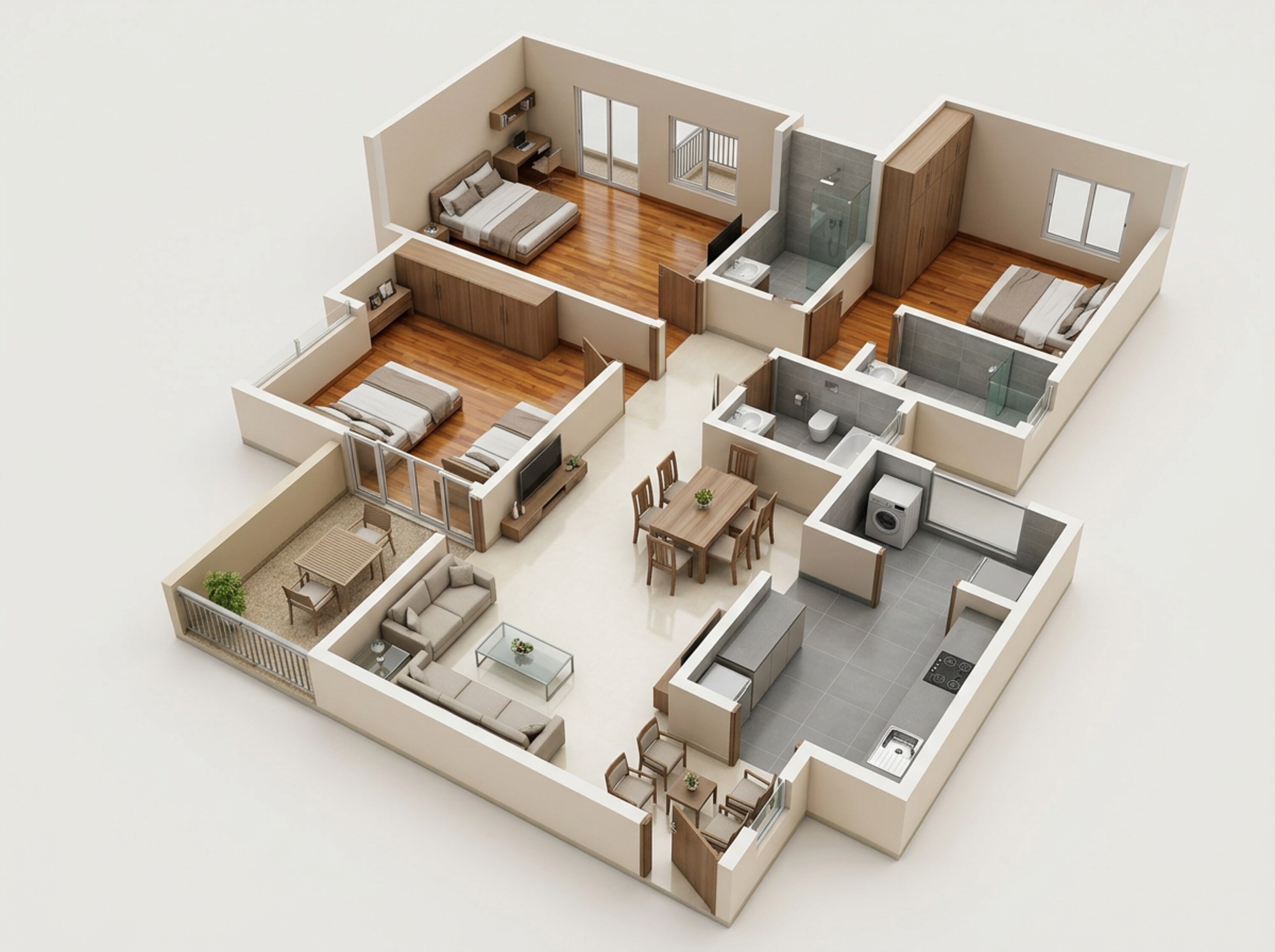 Floor plan of 3 BHK 958 Sq. Ft. Apartment in Kohinoor Courtyard One, Pune