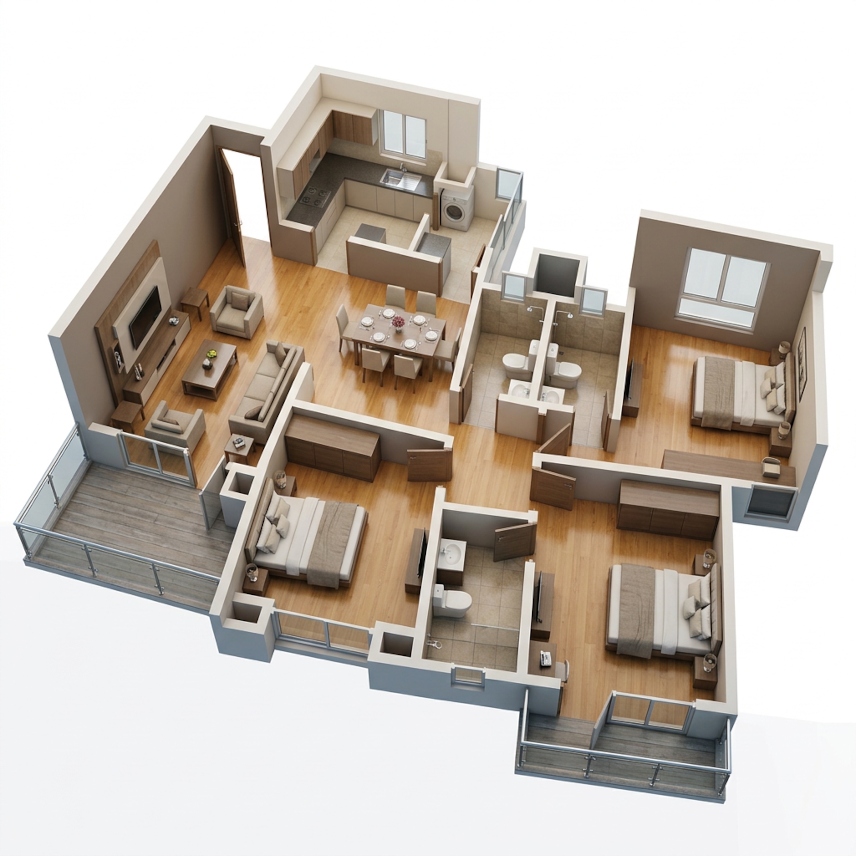 Floor plan of 3 BHK 1944 Sq. Ft. Apartment in Puravankara Windermere Lakevista, Chennai