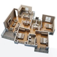 Floor plan of 3 BHK 1944 Sq. Ft. Apartment in Puravankara Windermere Lakevista, Chennai