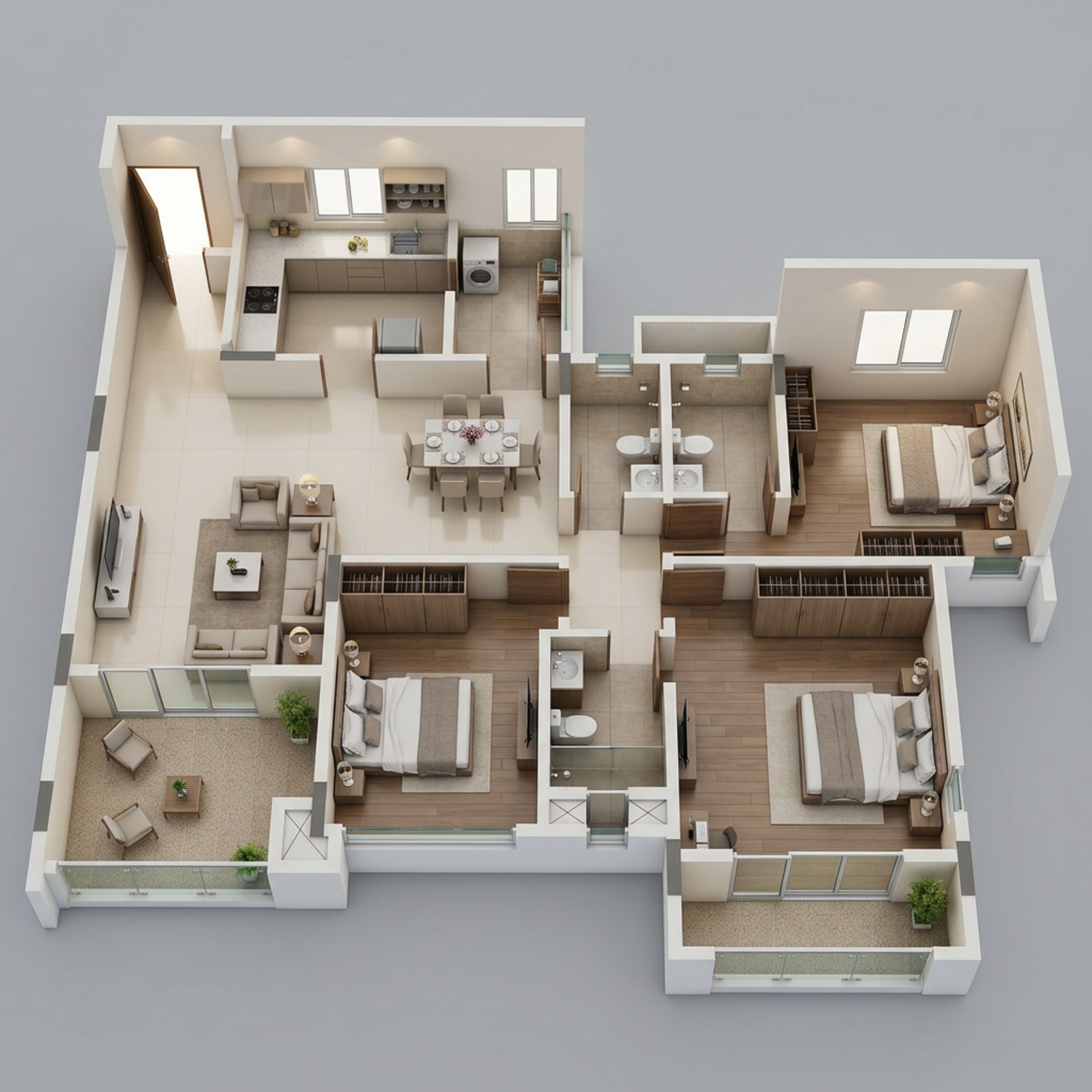 Floor plan of 3 BHK 2162 Sq. Ft. Apartment in Puravankara Windermere Lakevista, Chennai