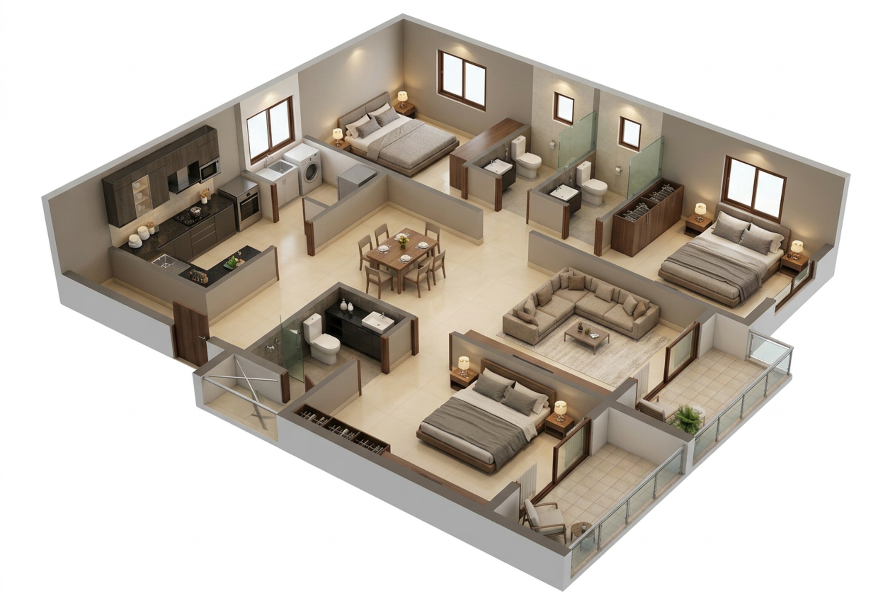 Floor plan of 3 BHK 1486 Sq. Ft. Apartment in Prestige Glenbrook, Bangalore