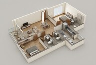 Floor plan of 2 BHK 1159 Sq. Ft. Apartment in Prestige Glenbrook, Bangalore