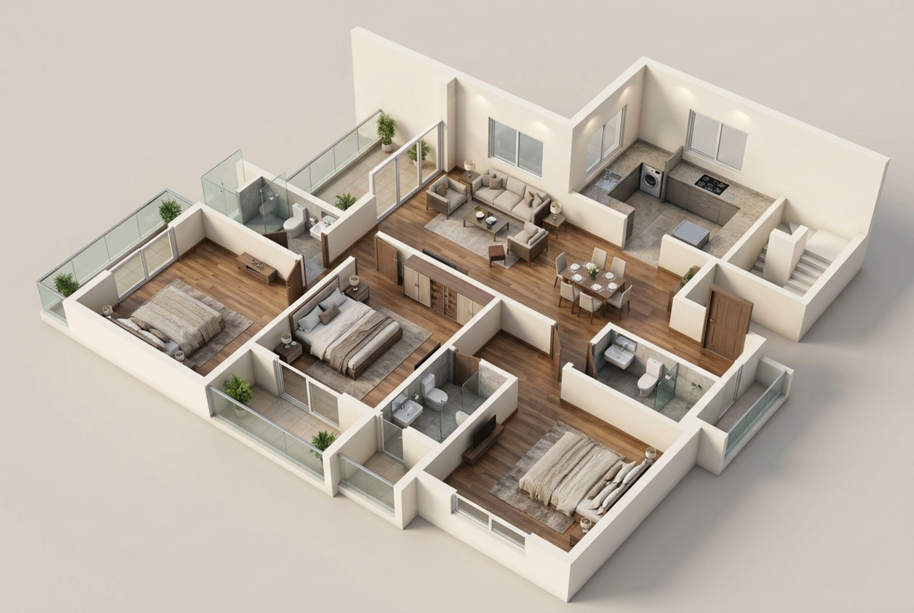 Floor plan of 3 BHK 2061 Sq. Ft. Apartment in Prestige Glenbrook, Bangalore