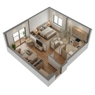 Floor plan of 1 BHK 666 Sq. Ft. Apartment in Prestige Smart City, Bangalore