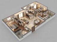 Floor plan of 2 BHK 606 Sq. Ft. Apartment in JP North Westend, Thane