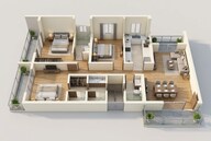 Floor plan of 3 BHK 883 Sq. Ft. Apartment in JP North Westend, Thane