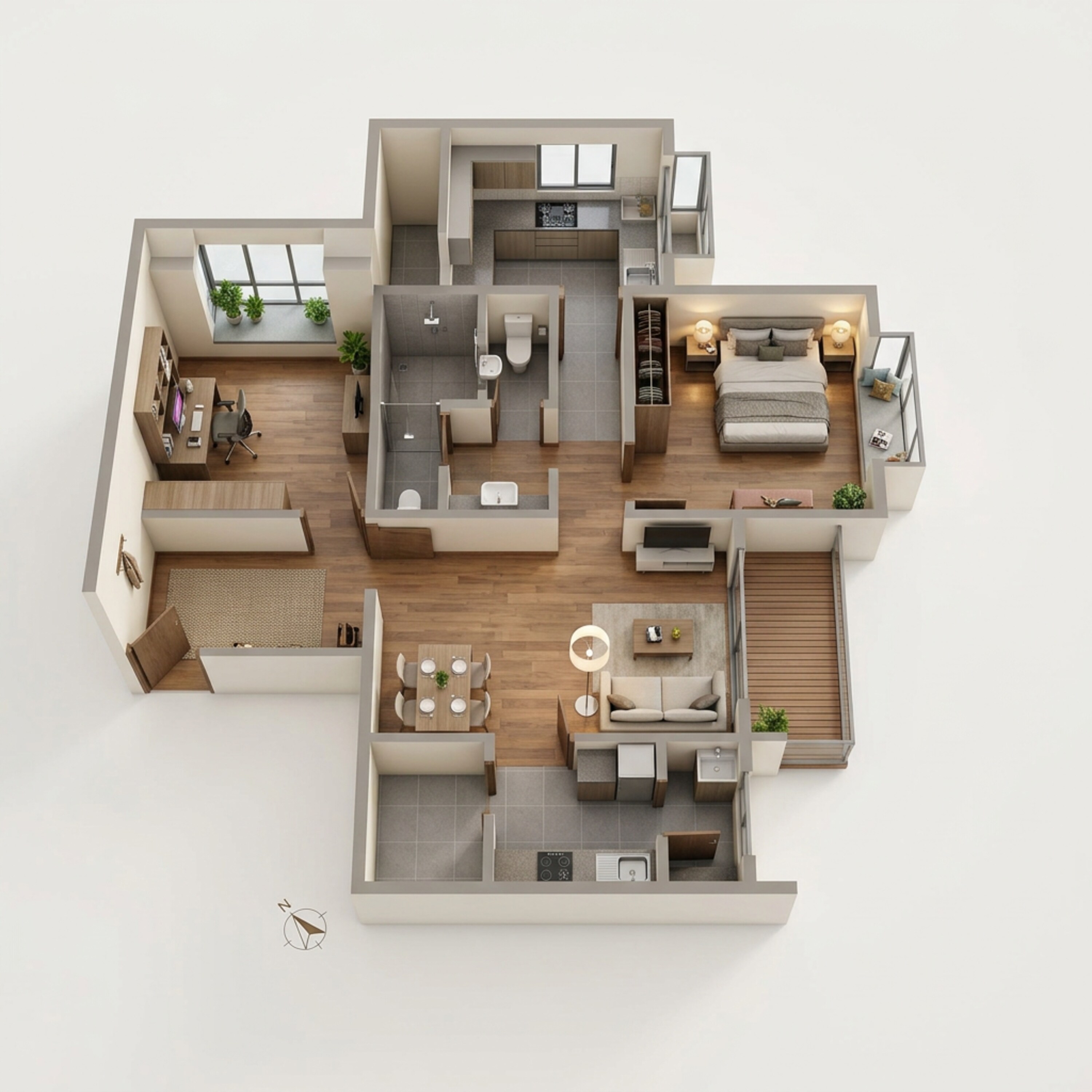 Floor plan of 1 BHK 977 Sq. Ft. Apartment in Bhartiya City Nikoo Homes 5, Bangalore