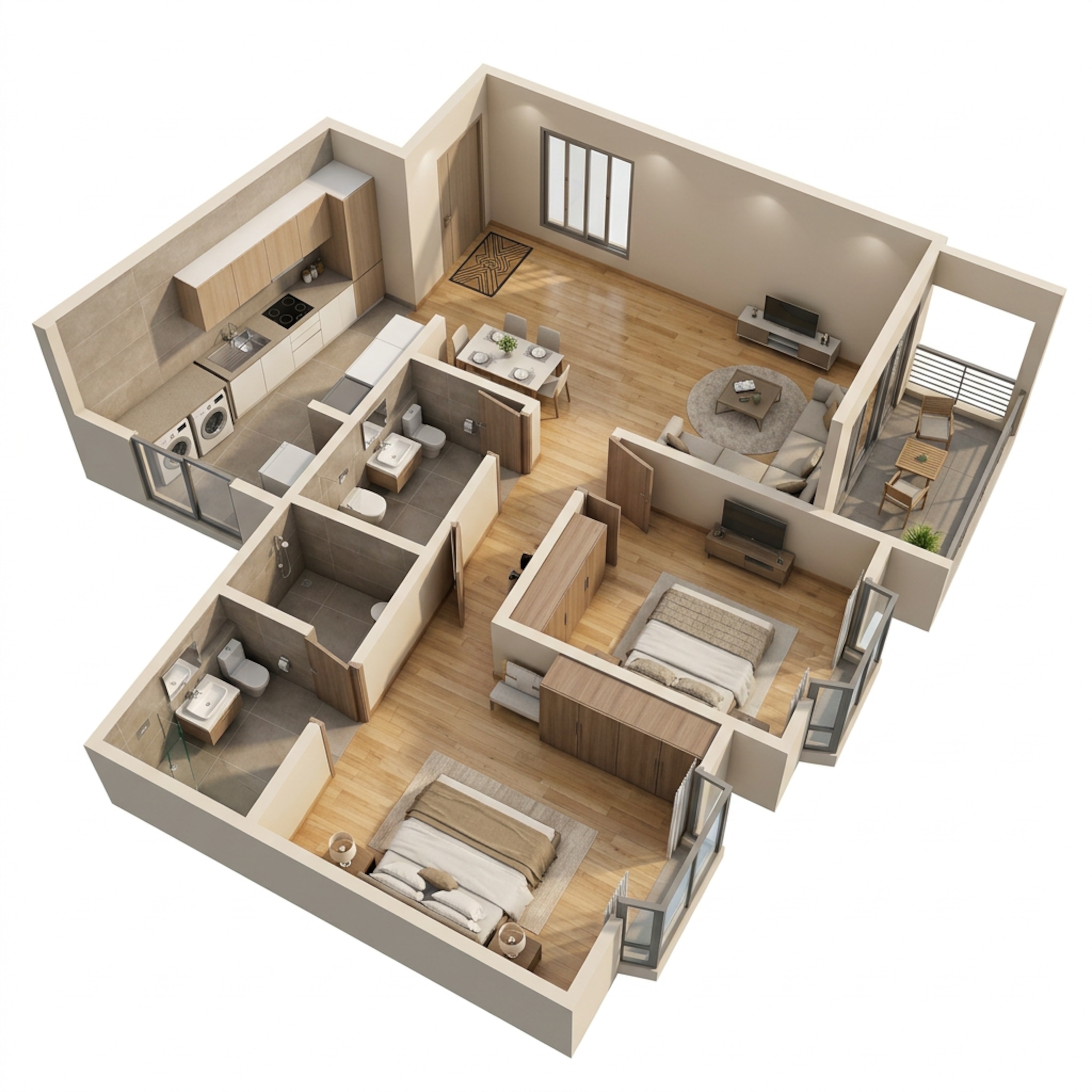 Floor plan of 2 BHK 1104 Sq. Ft. Apartment in Bhartiya City Nikoo Homes 5, Bangalore