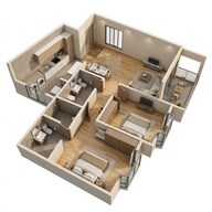 Floor plan of 2 BHK 1104 Sq. Ft. Apartment in Bhartiya City Nikoo Homes 5, Bangalore