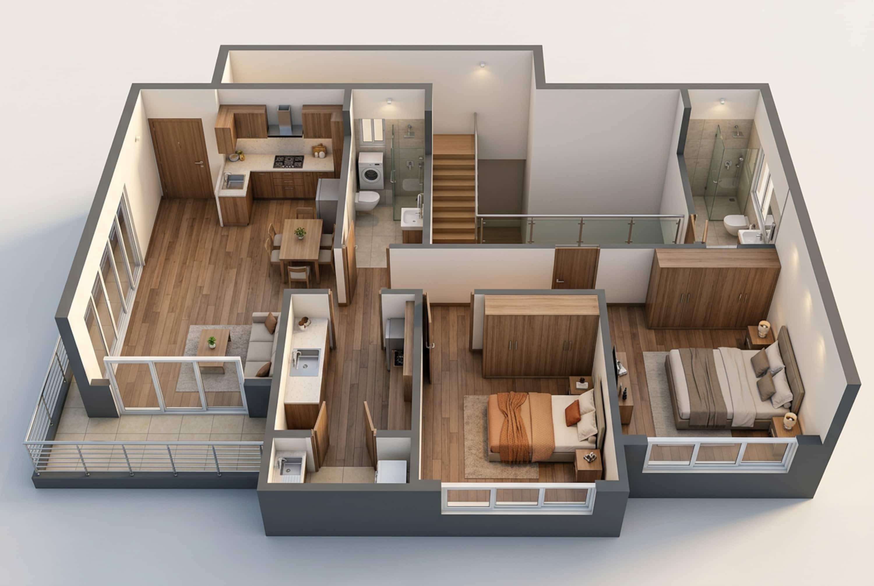 Floor plan of 2 BHK 789 Sq. Ft. Apartment in Runwal Woods, Mumbai