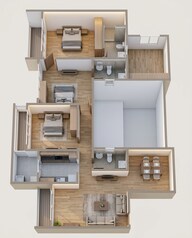 Floor plan of 3 BHK 1165 Sq. Ft. Apartment in Runwal Woods, Mumbai