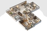 Floor plan of 3 BHK 1940 Sq. Ft. Apartment in Brigade Orchards Fairmont, Bangalore