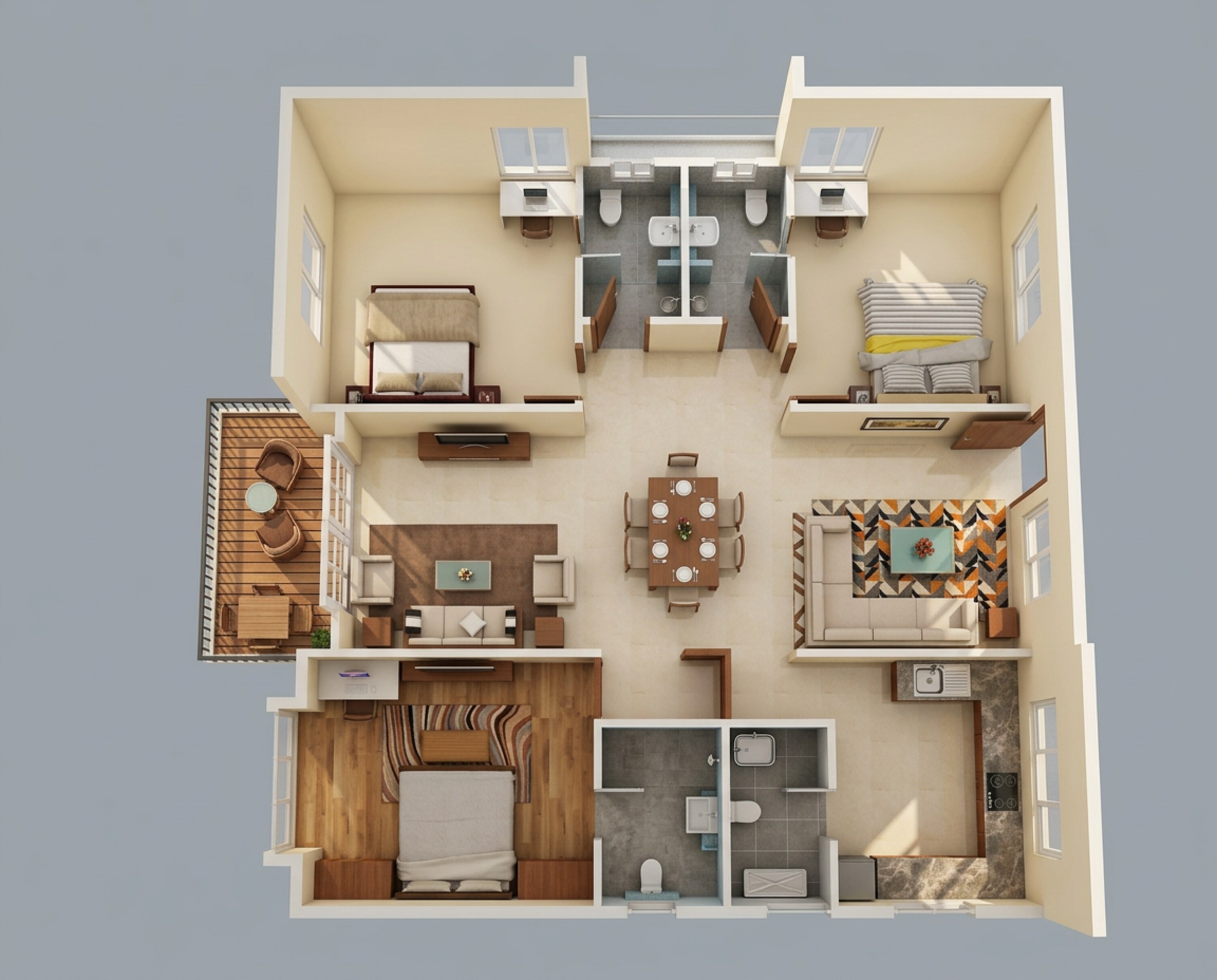Floor plan of 3 BHK 1930 Sq. Ft. Apartment in Raghava Wave, Hyderabad