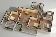 Floor plan of 3 BHK 1049 Sq. Ft. Apartment in VTP Solitarie, Pune