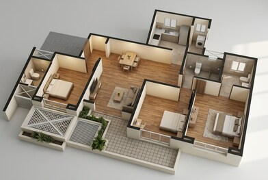 Floor plan of 3 BHK 1049 Sq. Ft. Apartment in VTP Solitarie, Pune