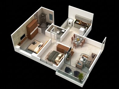 Floor plan of 2 BHK 776 Sq. Ft. Apartment in VTP Solitarie, Pune