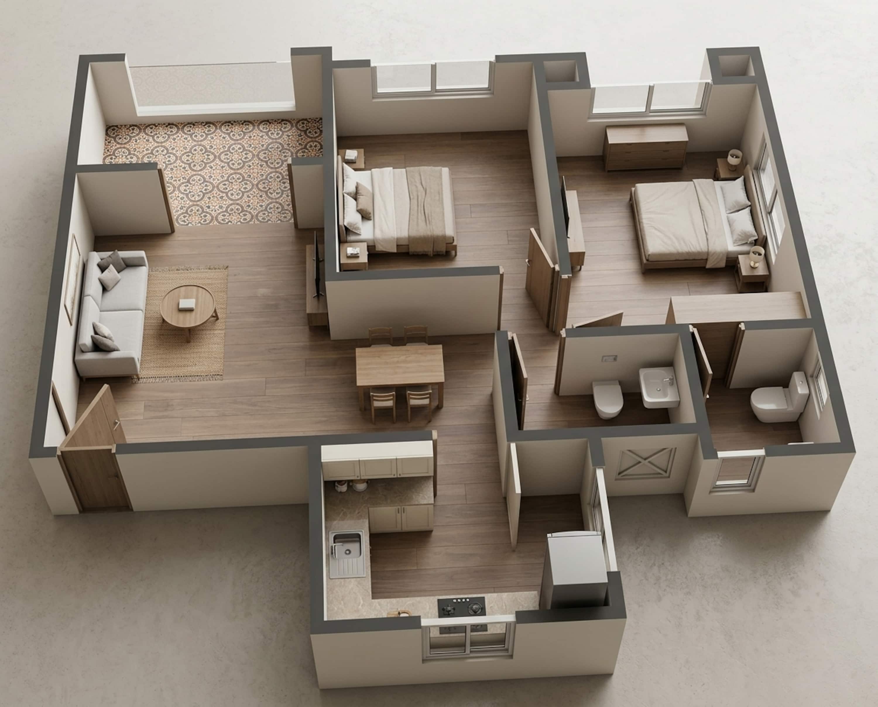 Floor plan of 2 BHK 761 Sq. Ft. Apartment in VTP Solitarie, Pune