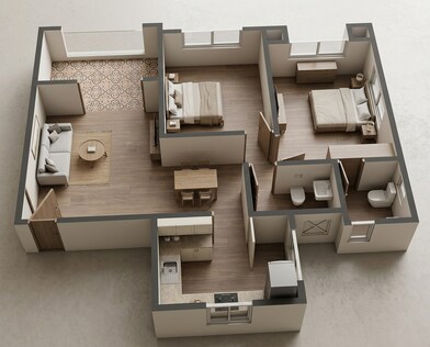 Floor plan of 2 BHK 761 Sq. Ft. Apartment in VTP Solitarie, Pune