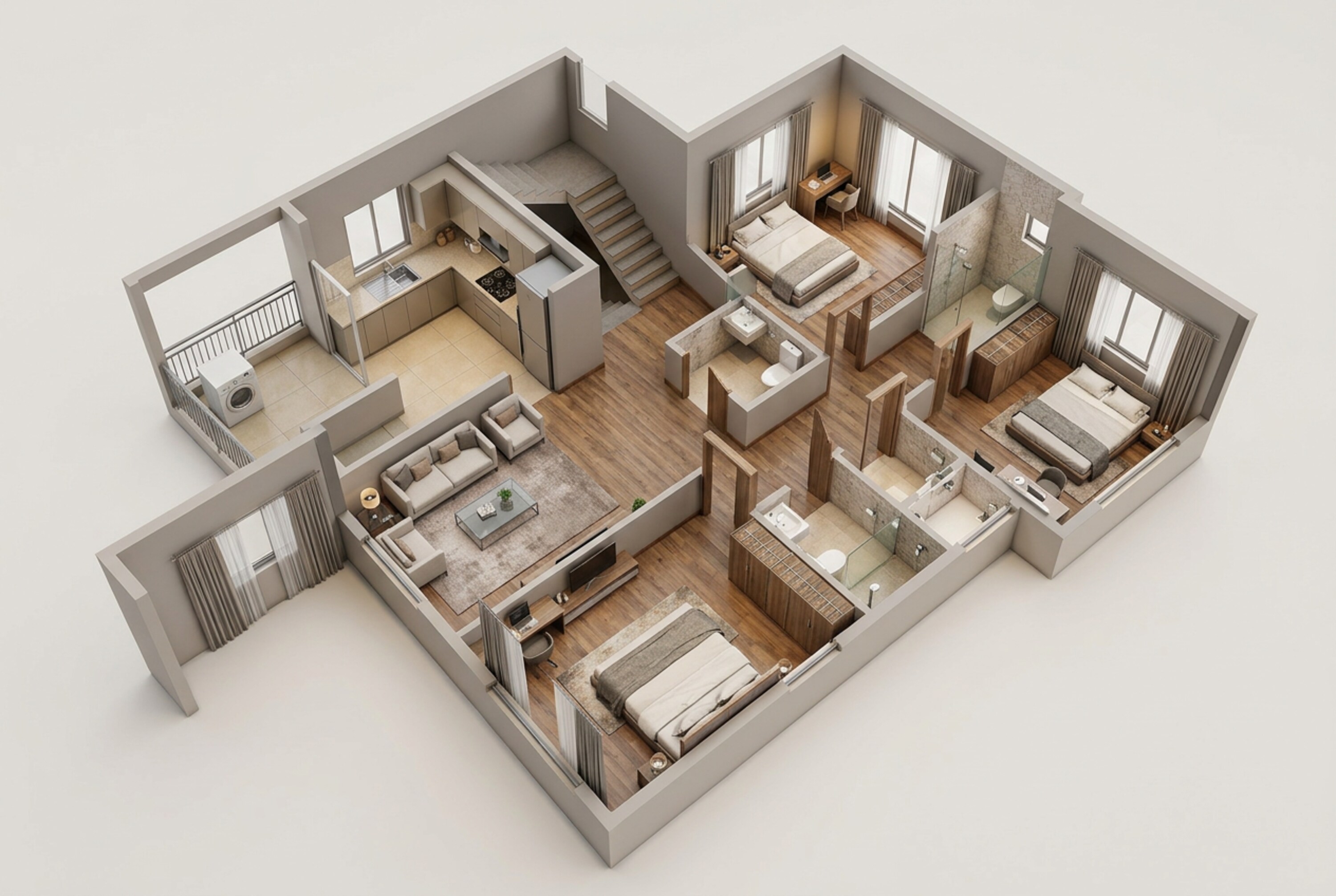 Floor plan of 3 BHK 905 Sq. Ft. Apartment in Rustomjee Stella, Mumbai
