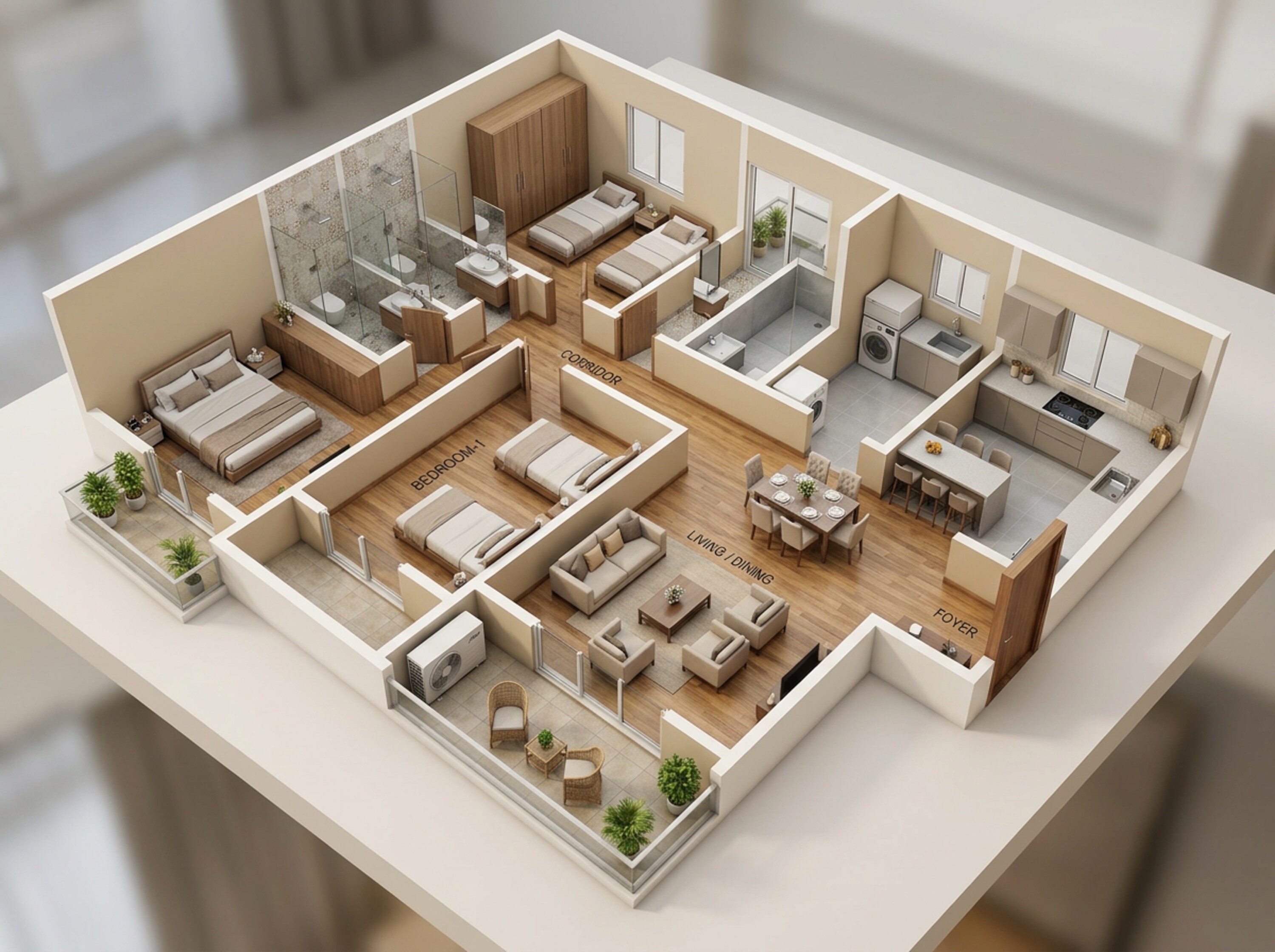 Floor plan of 3 BHK 1700 Sq. Ft. Apartment in Godrej Woodscapes, Bangalore