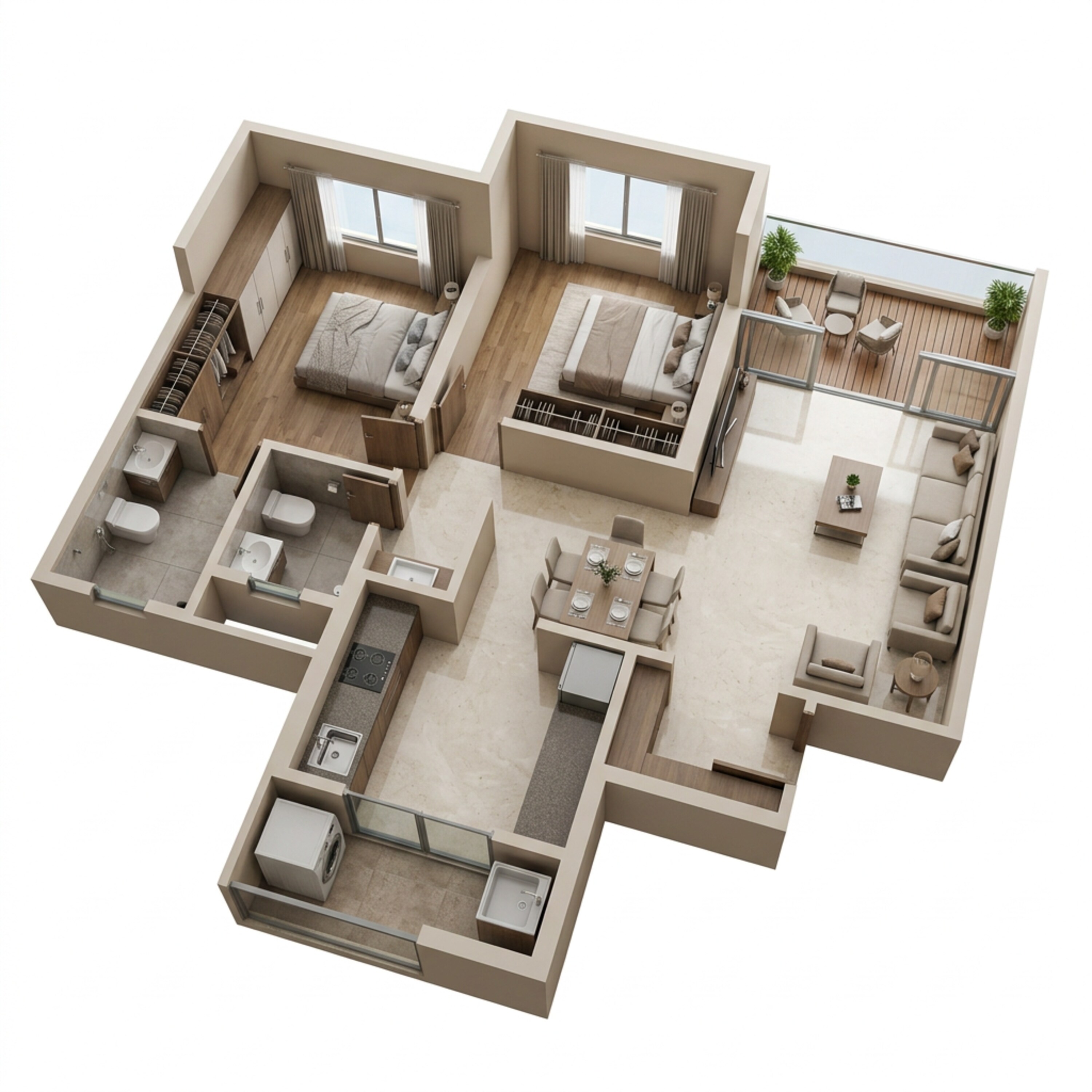 Floor plan of 2 BHK 888 Sq. Ft. Apartment in Mantra Magnus, Pune